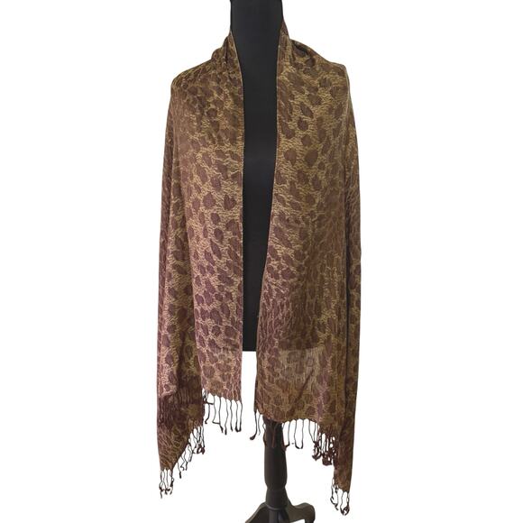 Soft Leopard Brown Animal Print Wide Scarf Fringe Shawl Glam - Picture 1 of 7